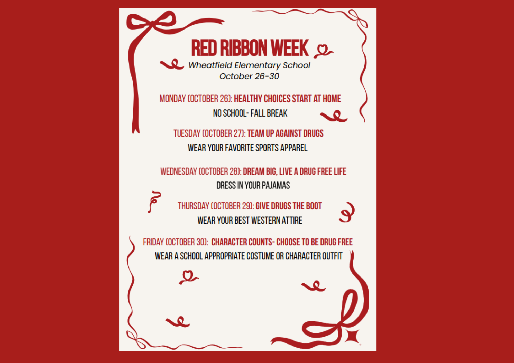 Red Ribbon Week October 27-30